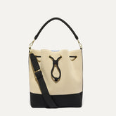 The Cinch Bucket Bag - Black and White Raffia-Knit
