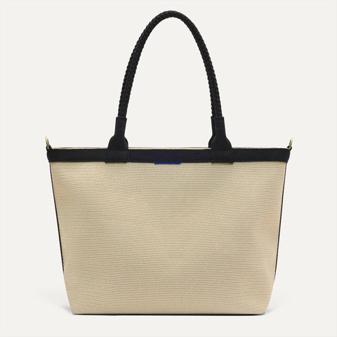 The Lightweight Zip Tote - Black and White Raffia-Knit