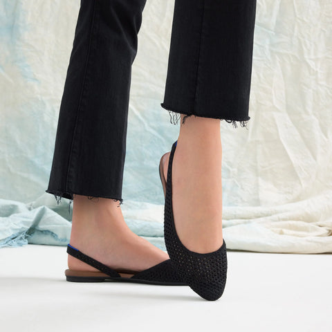 The Almond Slingback - Black Mesh