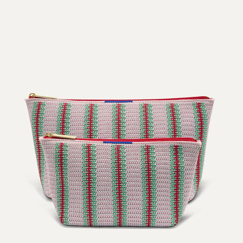 The Travel Pouch Set - Watermelon Market Stripe