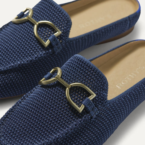The Double Bit Loafer Mule - Blue Raffia-Knit
