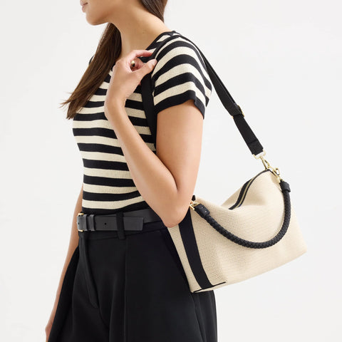 The Daily Crossbody - Black and White Raffia-Knit